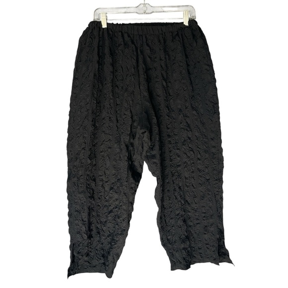Courtney Washington Pants - COURTNEY WASHINGTON Cropped Pucker Pants Crinkle Gauze Elastic Stretch Black XL
